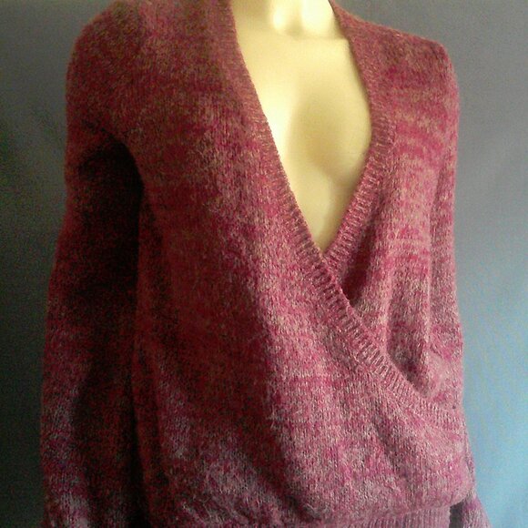 Free People Magenta Heather Faux Wrap Sweater XS - Picture 4 of 9